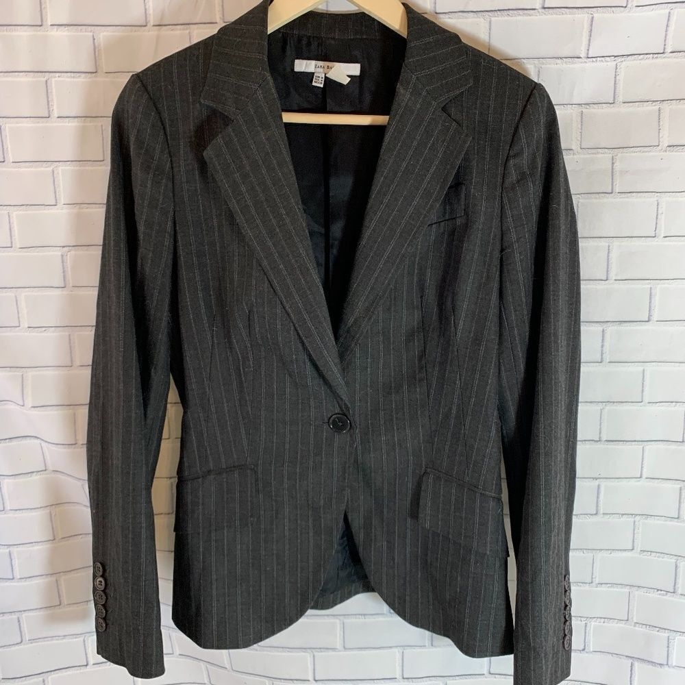Zara Basic Grey‎ Pinstripe Blazer Sz M